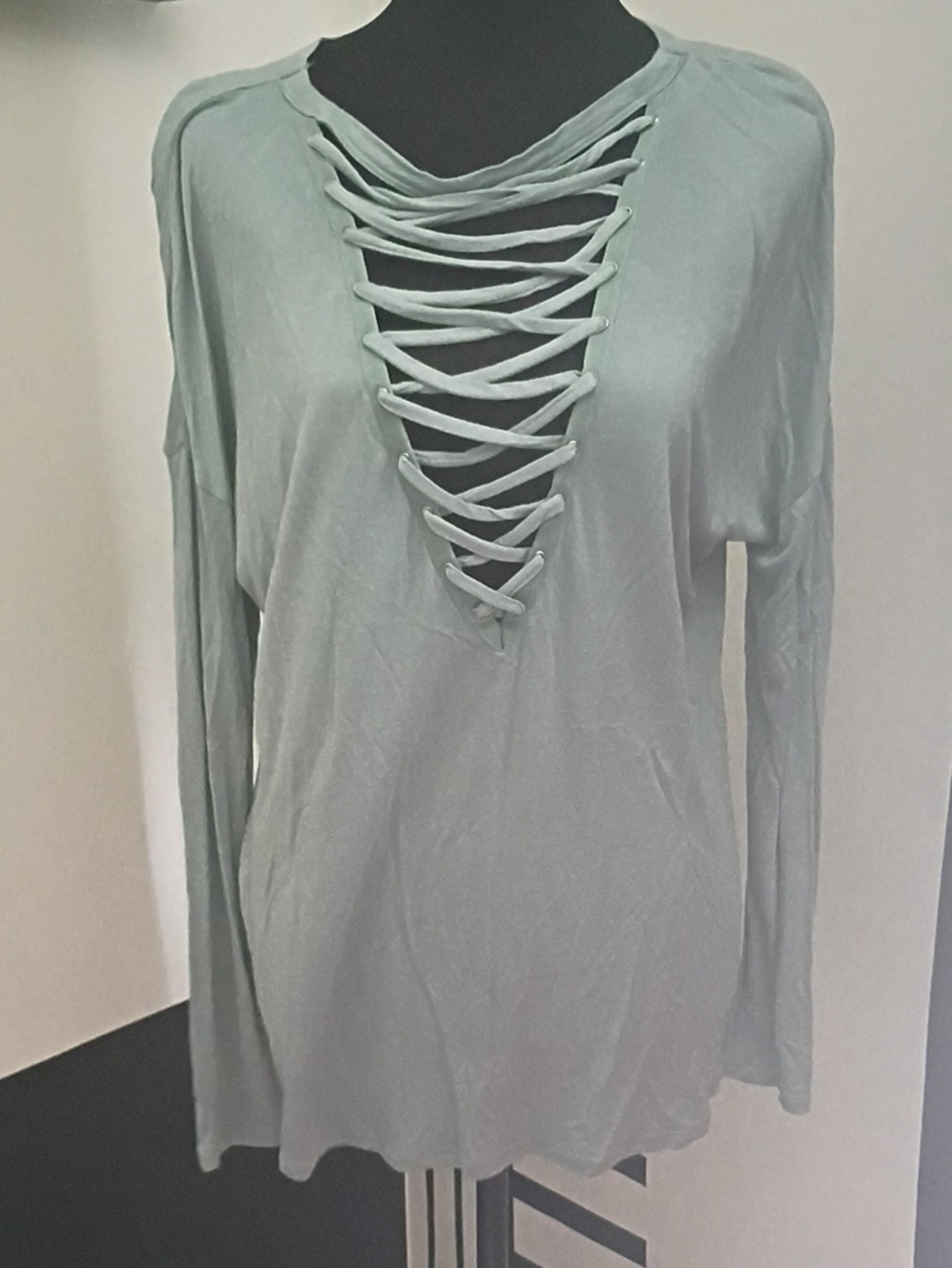 Express Lace-Up Long Sleeve Top in Sage